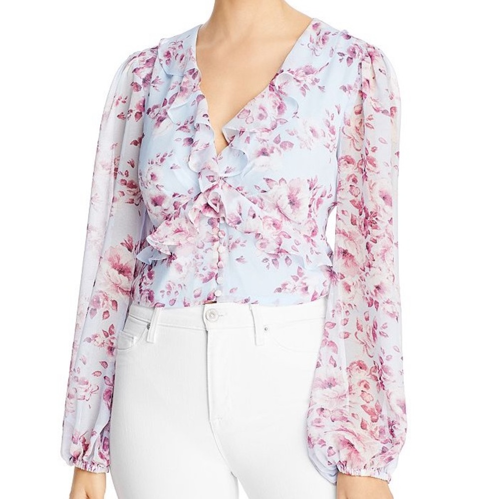 Bardot Nelly Long-sleeve Top In Sky Blue Floral Small